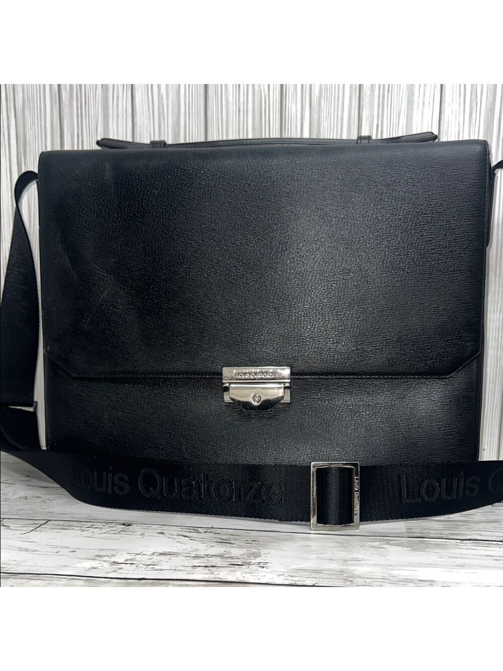 Louis Quatorze Black Leather Messenger Bag Crossbody Briefcase Satchel Laptop Wo - Picture 4 of 16
